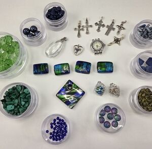 Y2K Jewelry Destash Lot: Dichroic Glass, Malachite, Lapis, Focals, New Old Stock